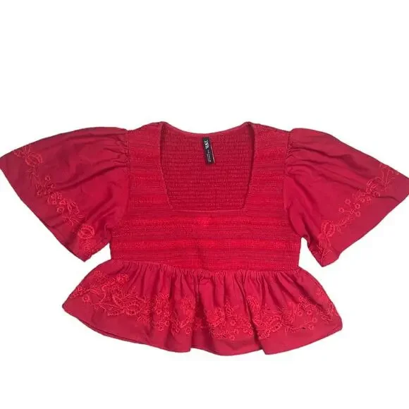 Zara Fit & Flare Embroidered Blouse Shirt - Picture 1 of 3